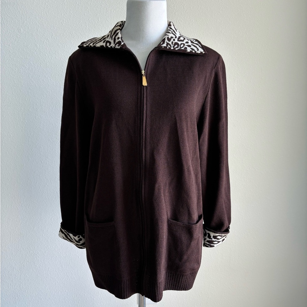 St. John Sport Leopard Print Zip Up Size L